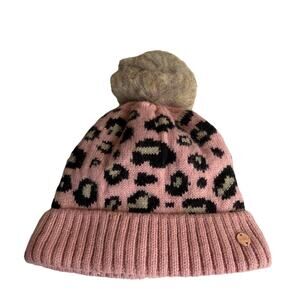 Millymook Girls Pink Leopard Print Beanie Hat - Fleece Lined Pom Pom - Size 54cm